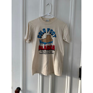 Vintage Mens Beige Gold Foot Alaska Short Sleeve Tee S